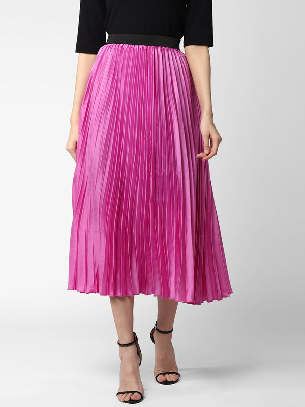 Women's Lavender Satin Pleated Skirt