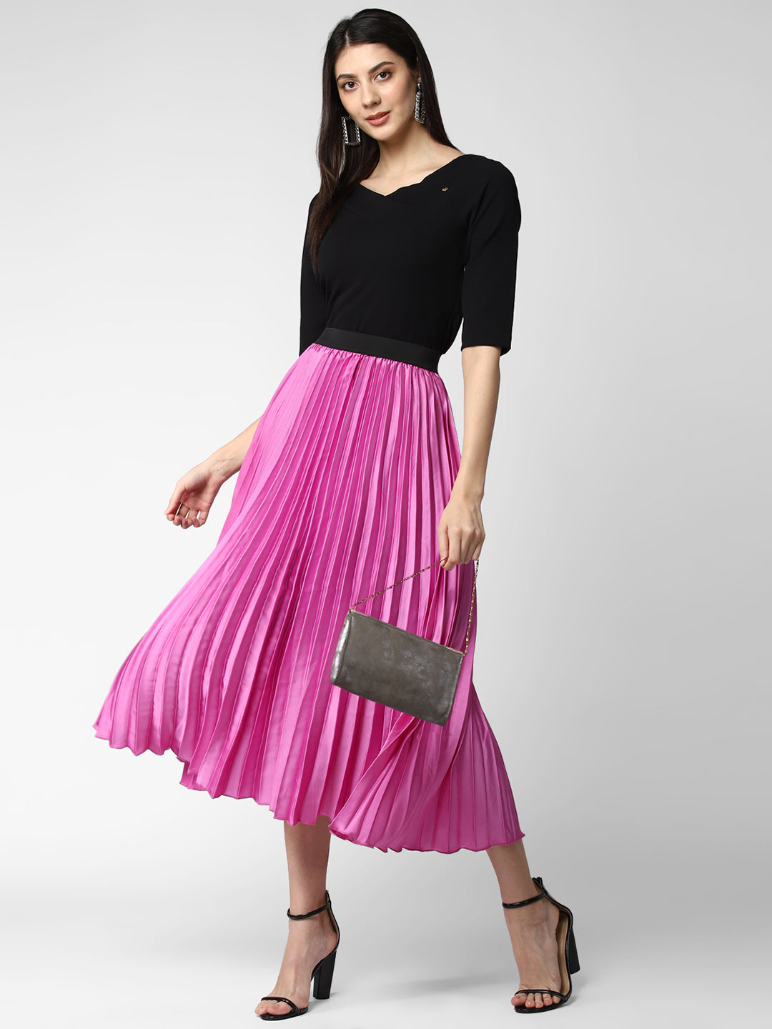 Women's Lavender Satin Pleated Skirt