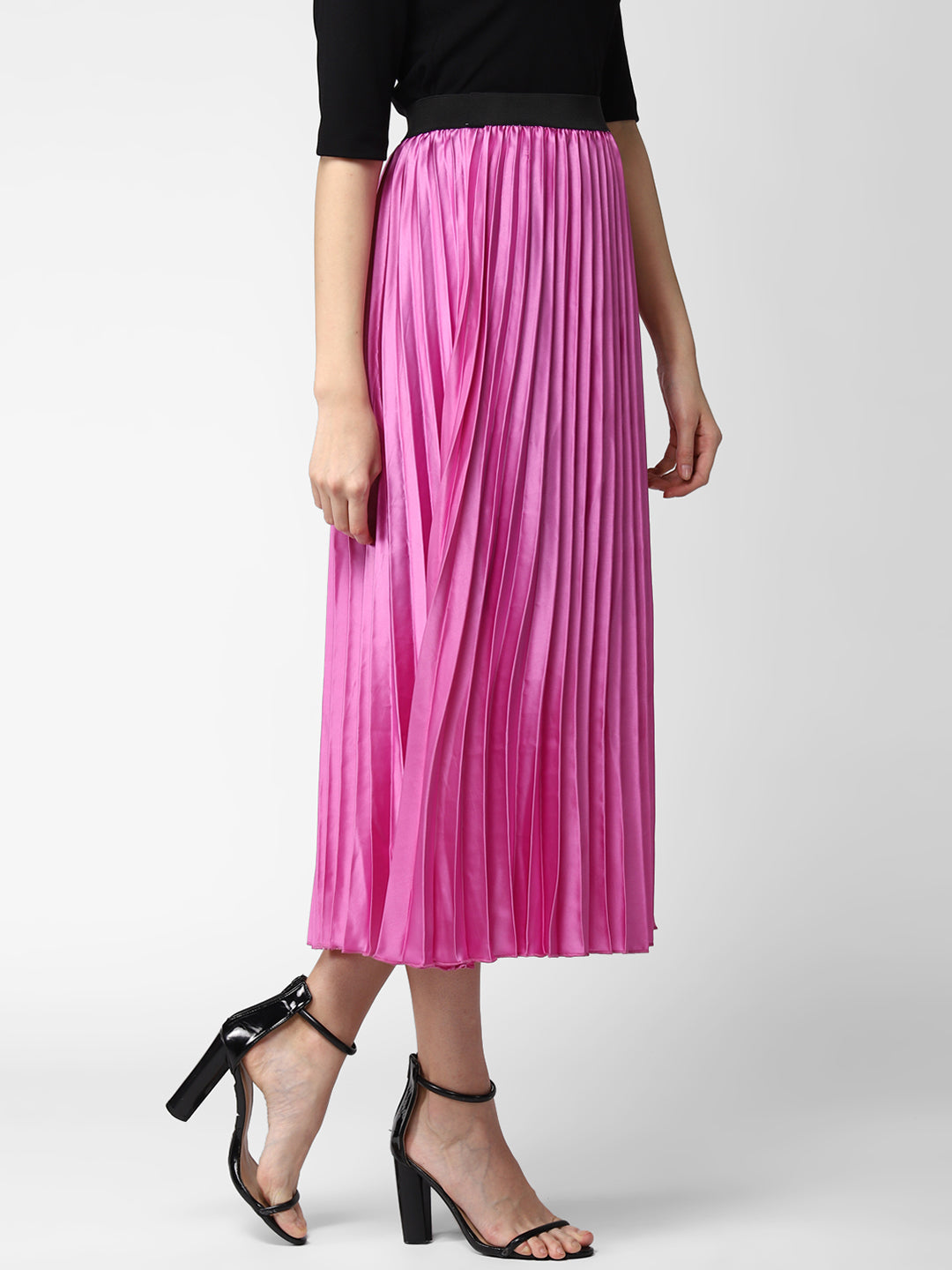 Women's Lavender Satin Pleated Skirt