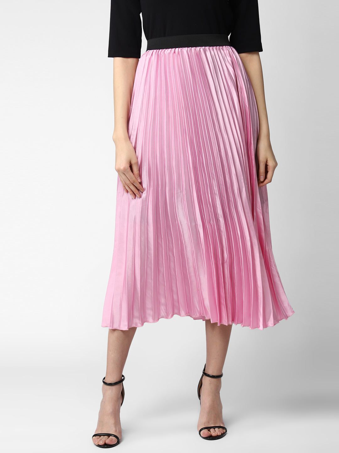 Women's Pink Satin Pleated Skirt