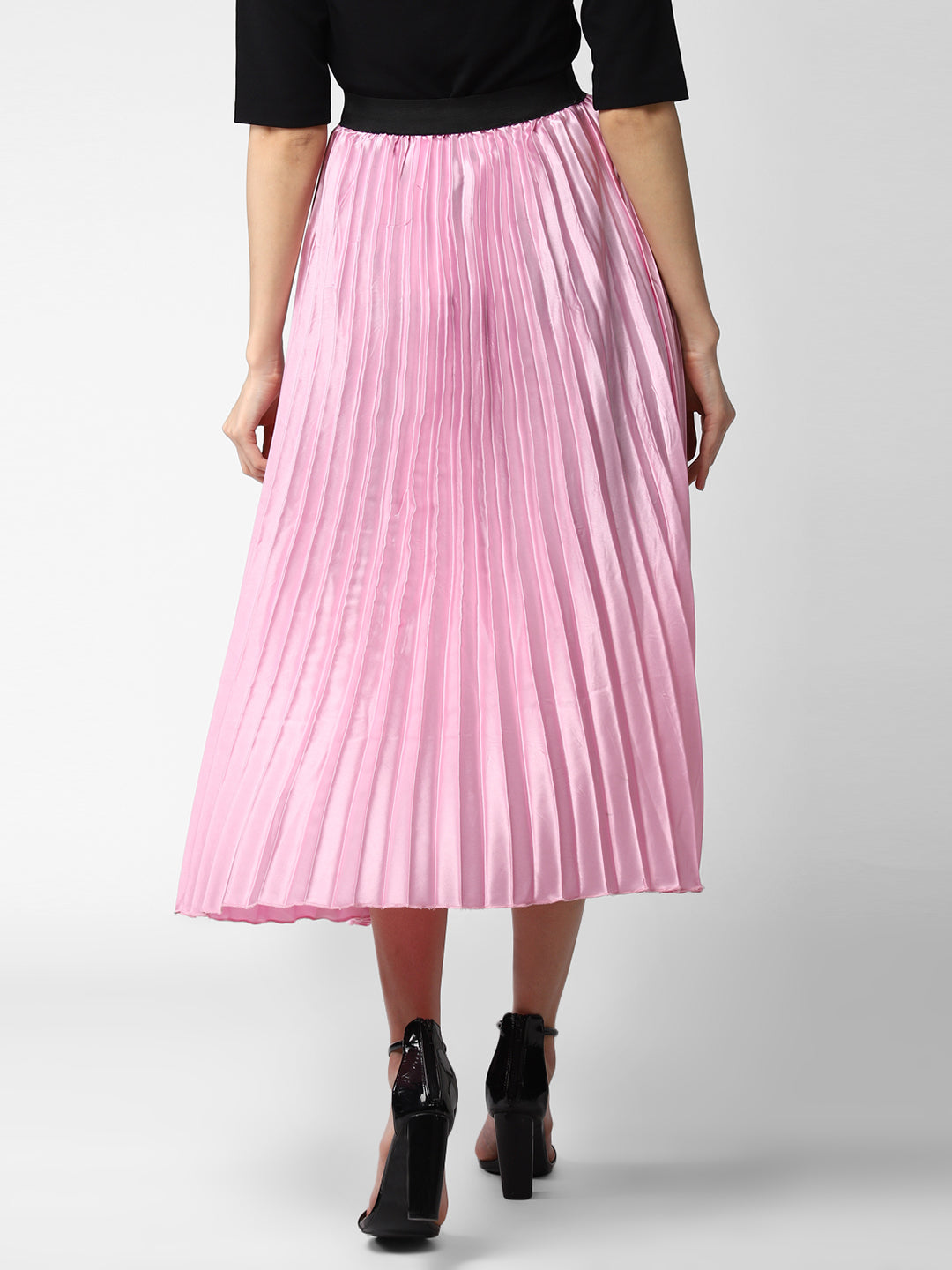 Women's Pink Satin Pleated Skirt