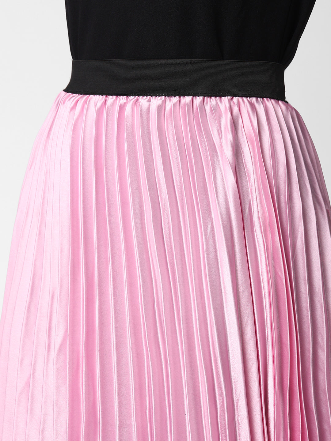 Women's Pink Satin Pleated Skirt