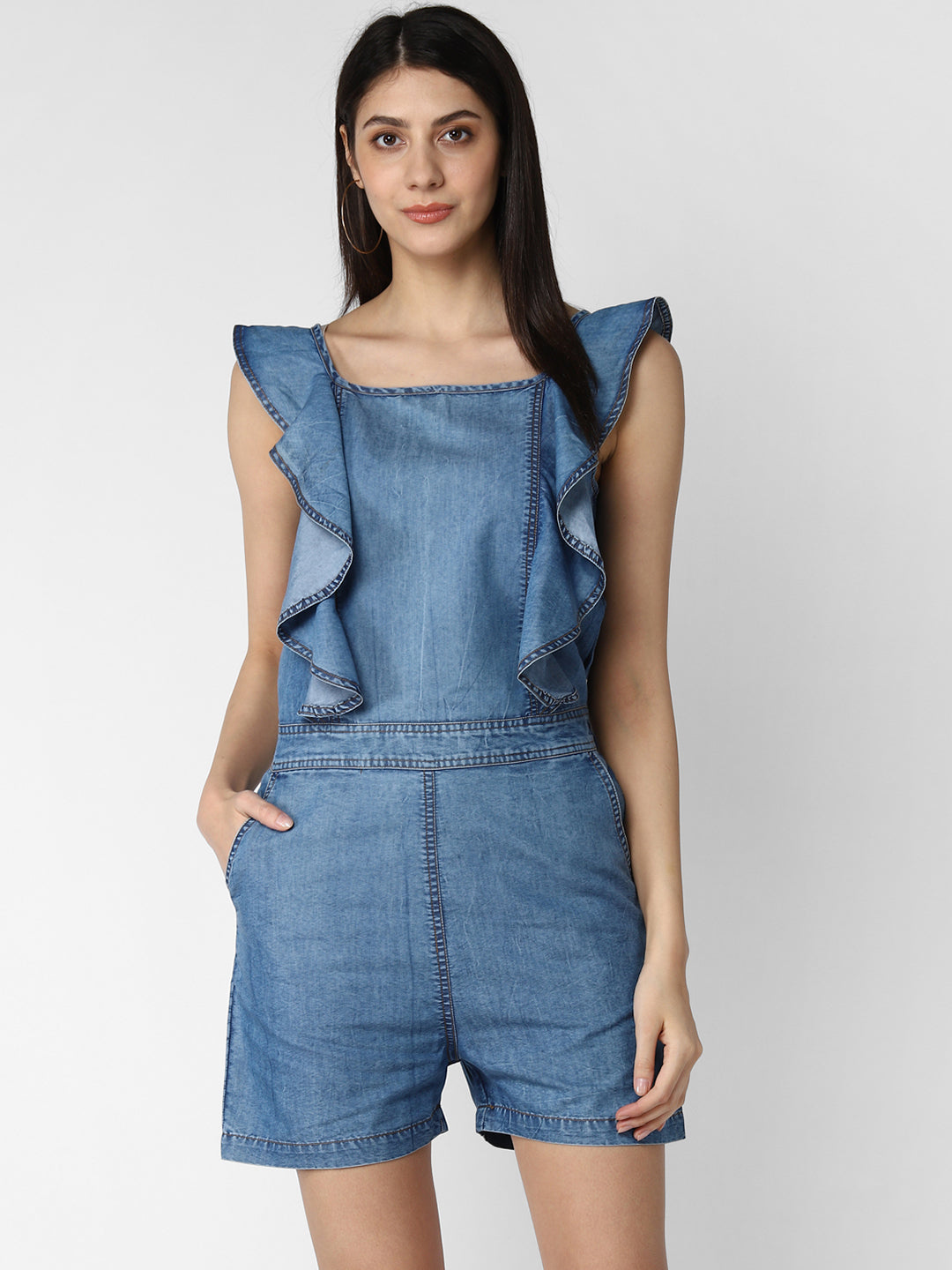 Women's Denim Ruffle Style Playsuit