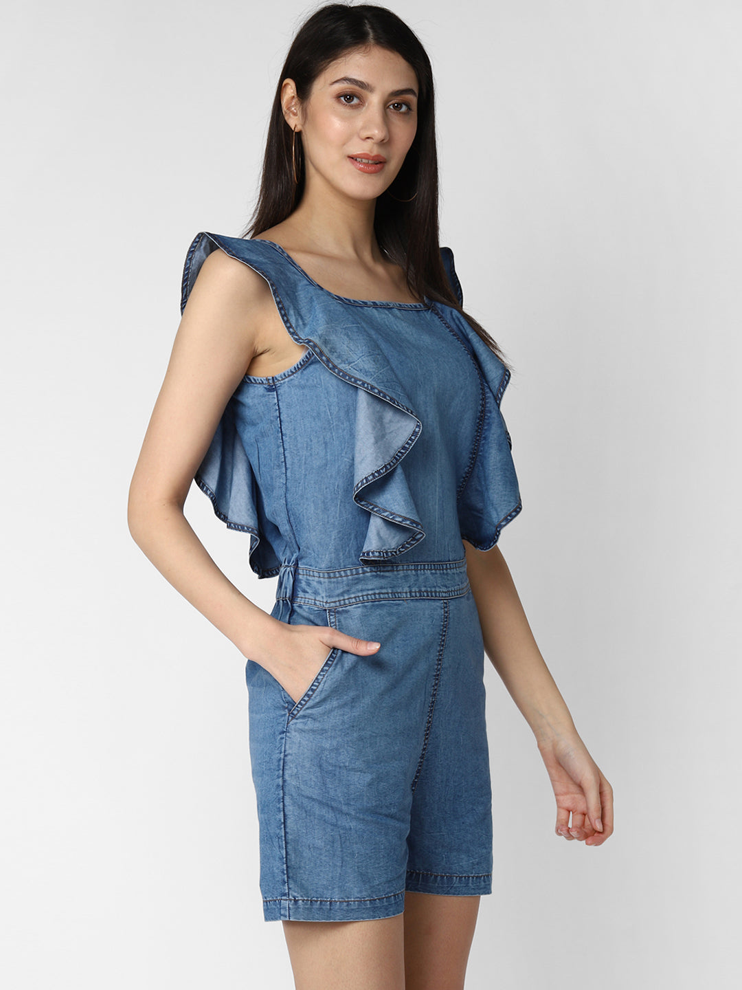 Women's Denim Ruffle Style Playsuit