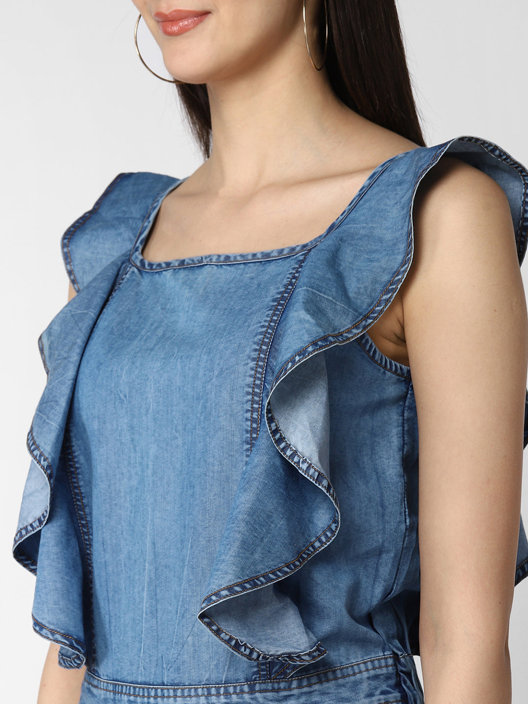 Women's Denim Ruffle Style Playsuit