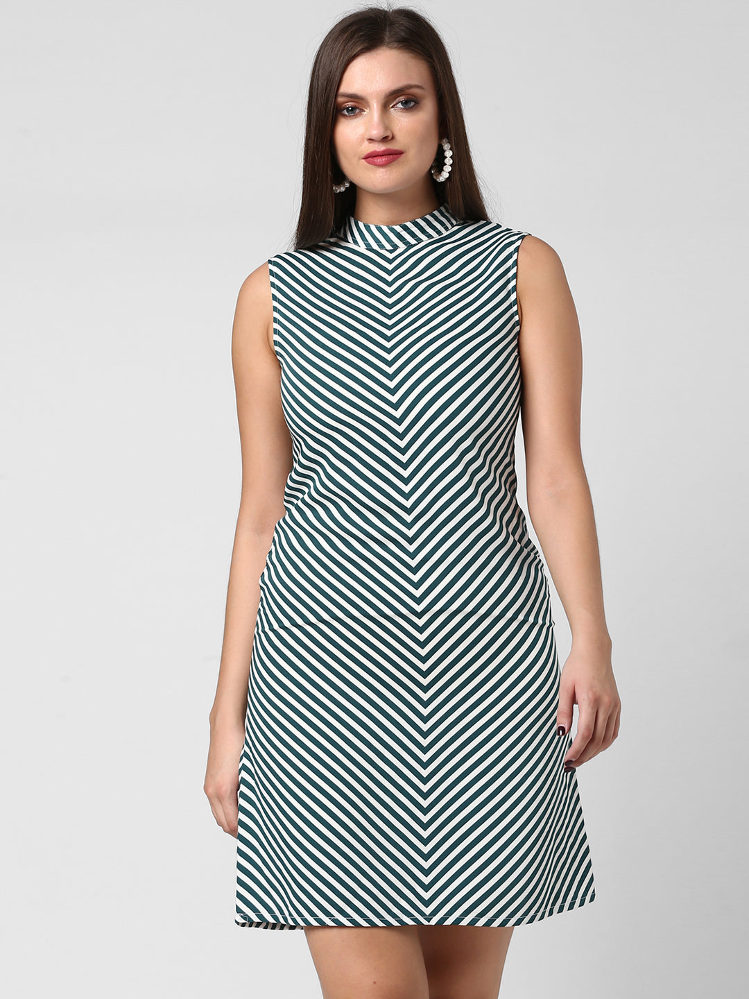 Women's Polyester Green Stripe Dress