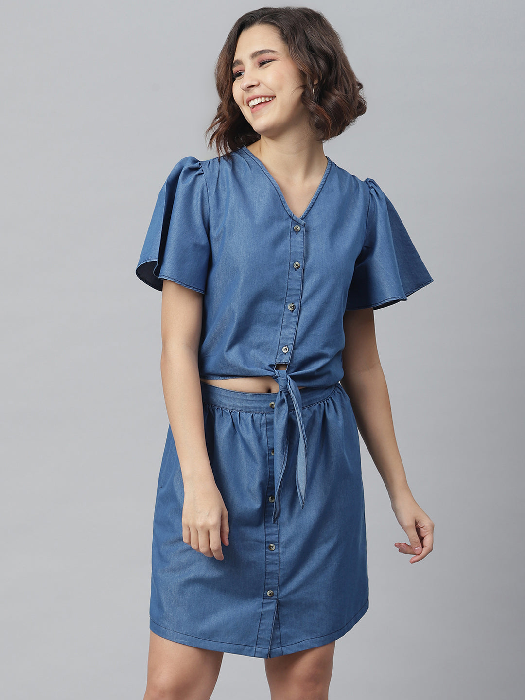 Blue Denim Tie Knot Top and attached Skirt Dress