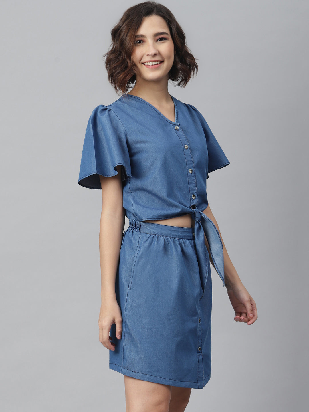 Blue Denim Tie Knot Top and attached Skirt Dress