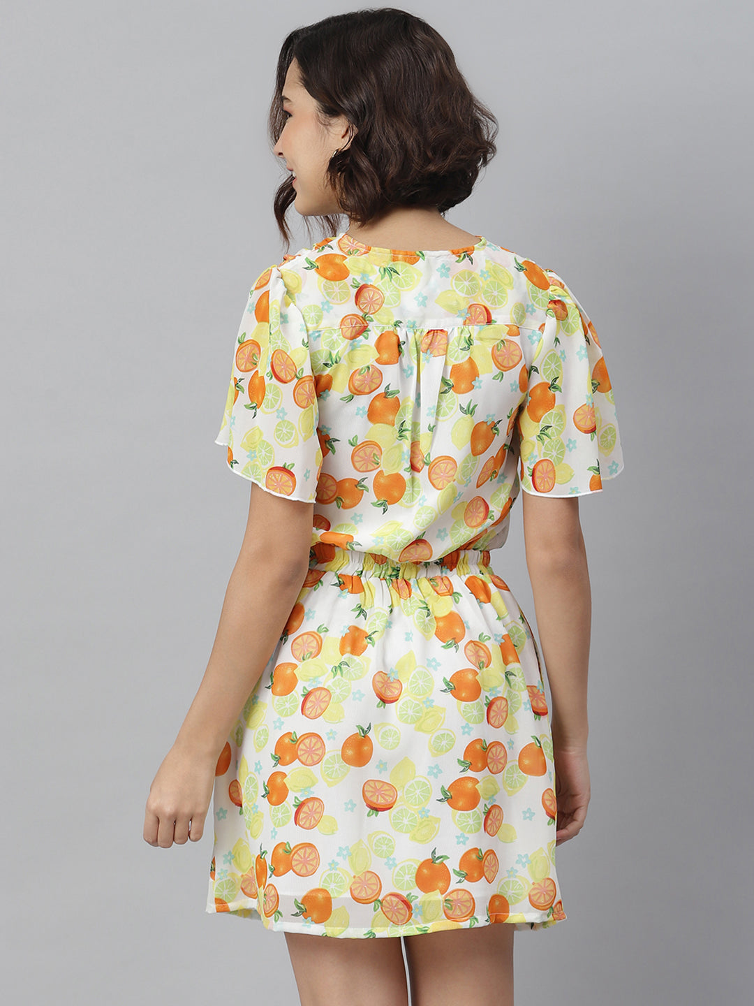 Lemon Orange PrintedTie Knot Top and attached Skirt Dress