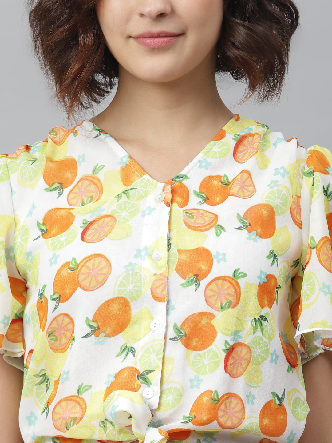 Lemon Orange PrintedTie Knot Top and attached Skirt Dress