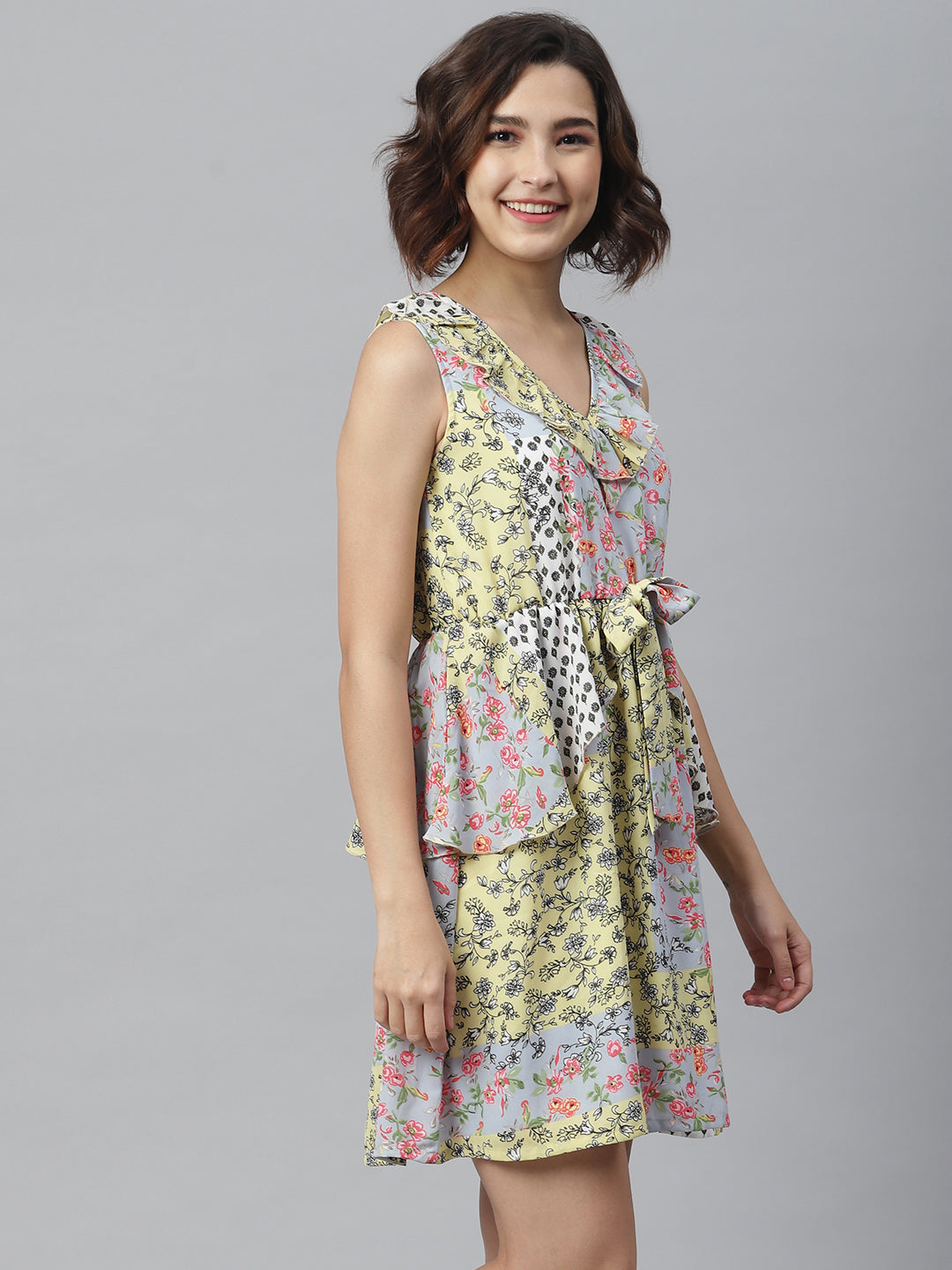 Women's Tile Print Dress with Peplum Detail