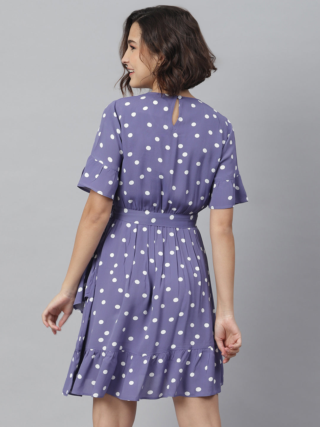 Women's Lavender Polka Dress with Lace detail