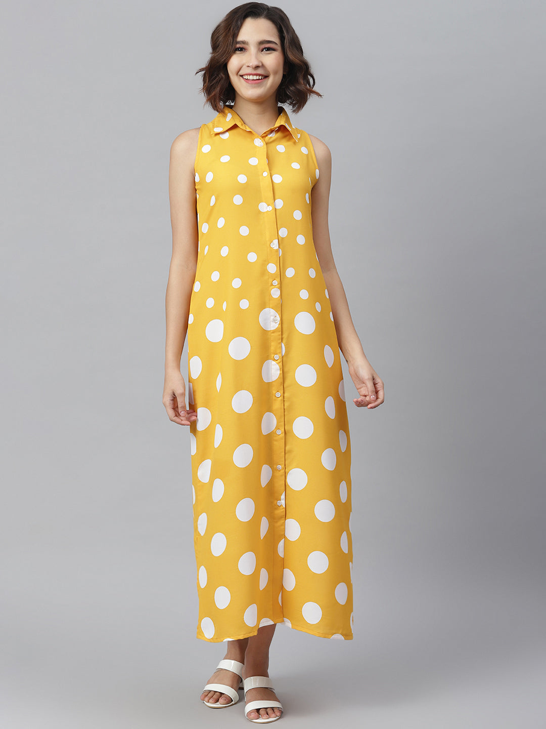 Women's Yellow & White Polka Maxi