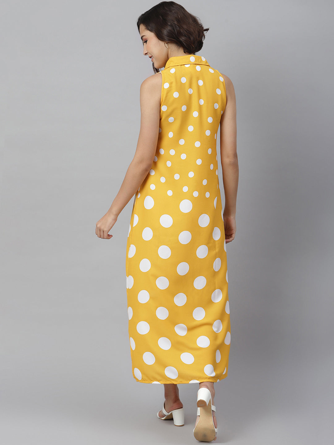 Women's Yellow & White Polka Maxi