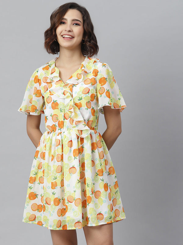 Women's Fruit Print Dress with Ruffle