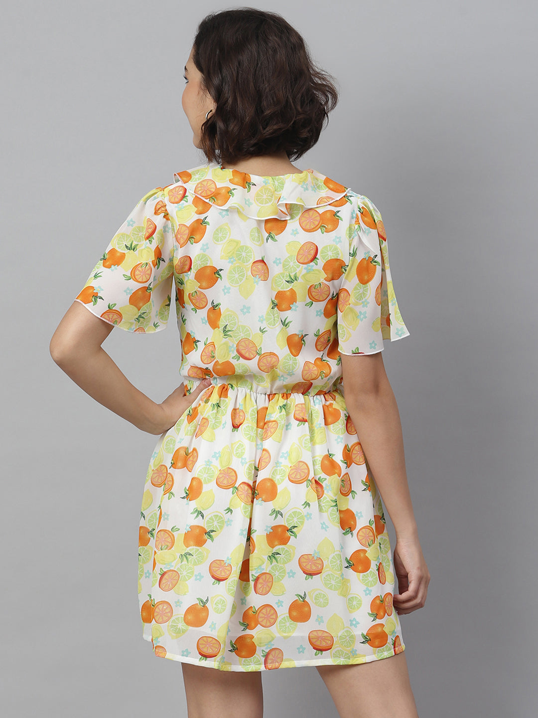 Women's Fruit Print Dress with Ruffle