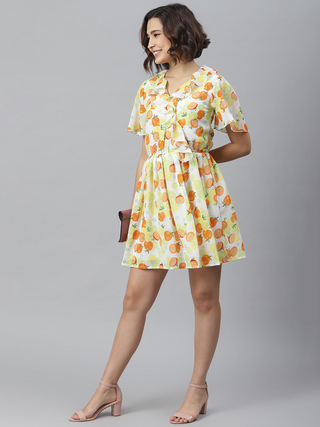 Women's Fruit Print Dress with Ruffle