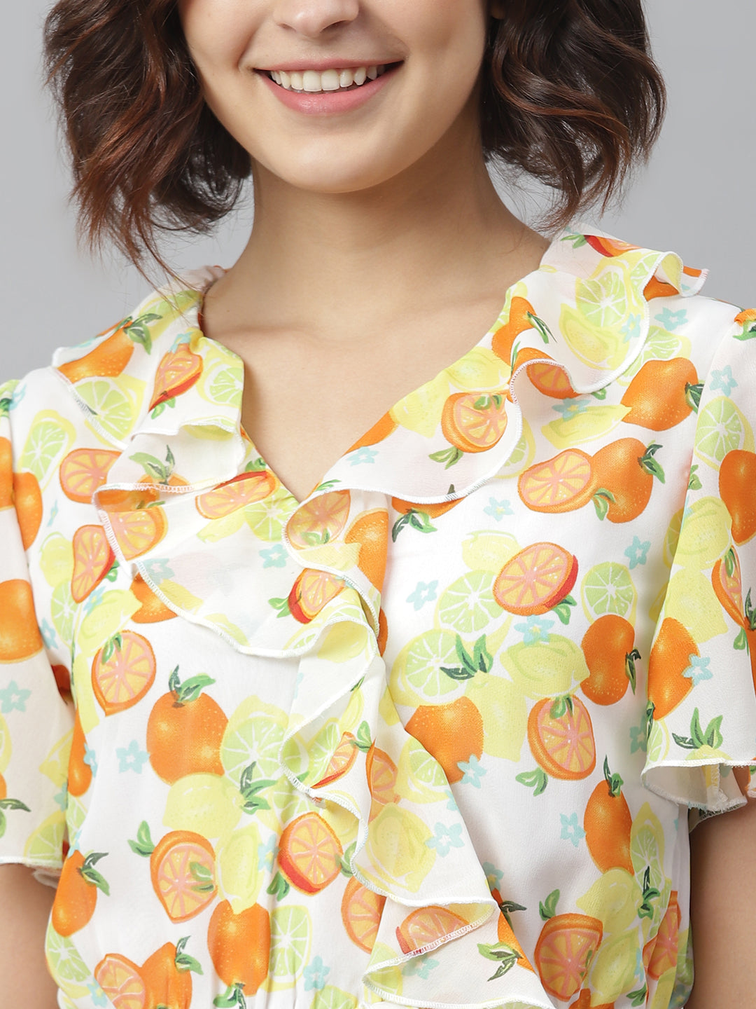 Women's Fruit Print Dress with Ruffle