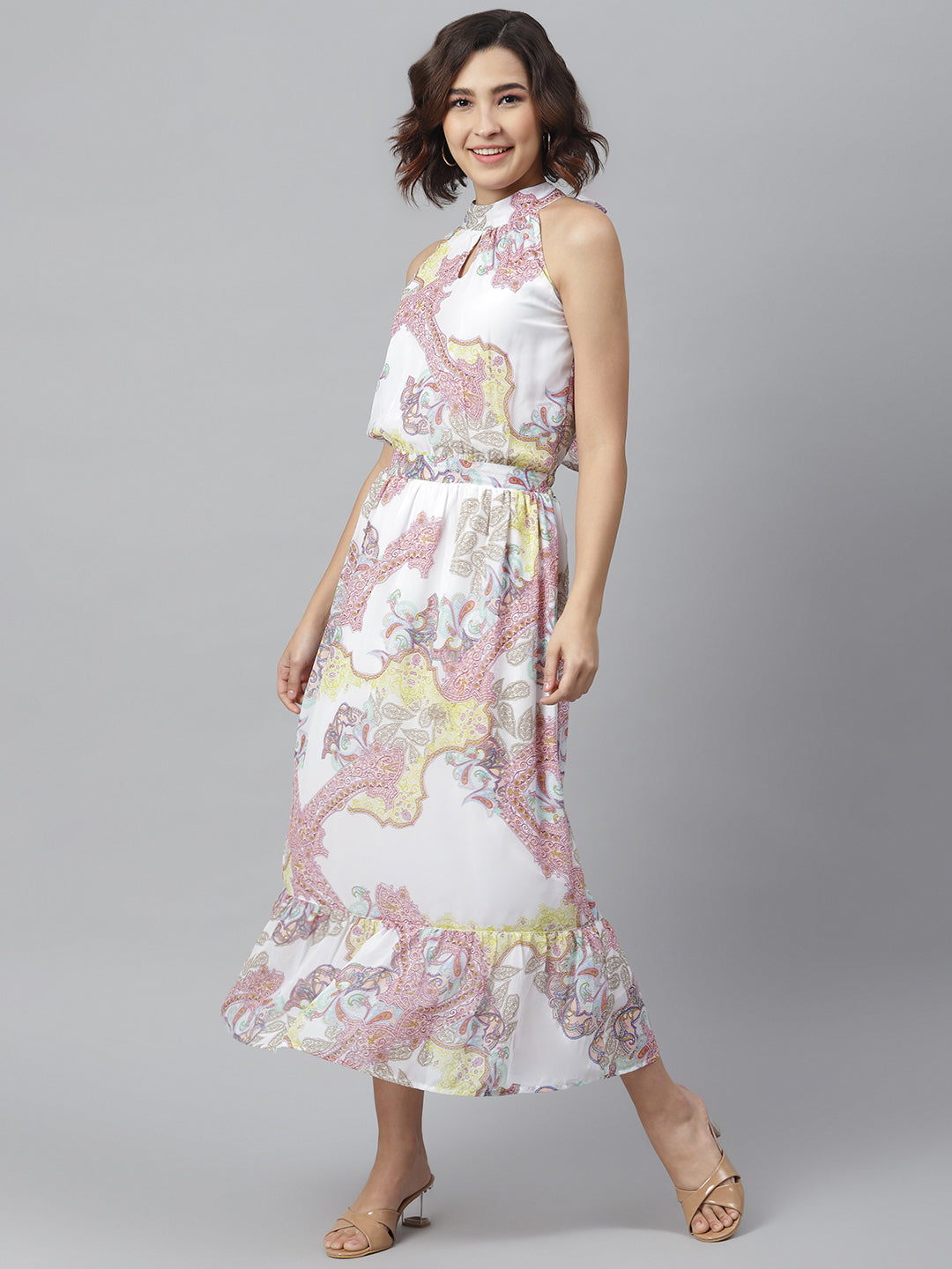 Women's White Printed Maxi Dress