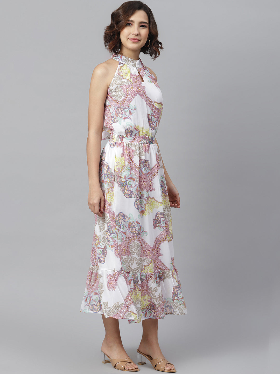 Women's White Printed Maxi Dress