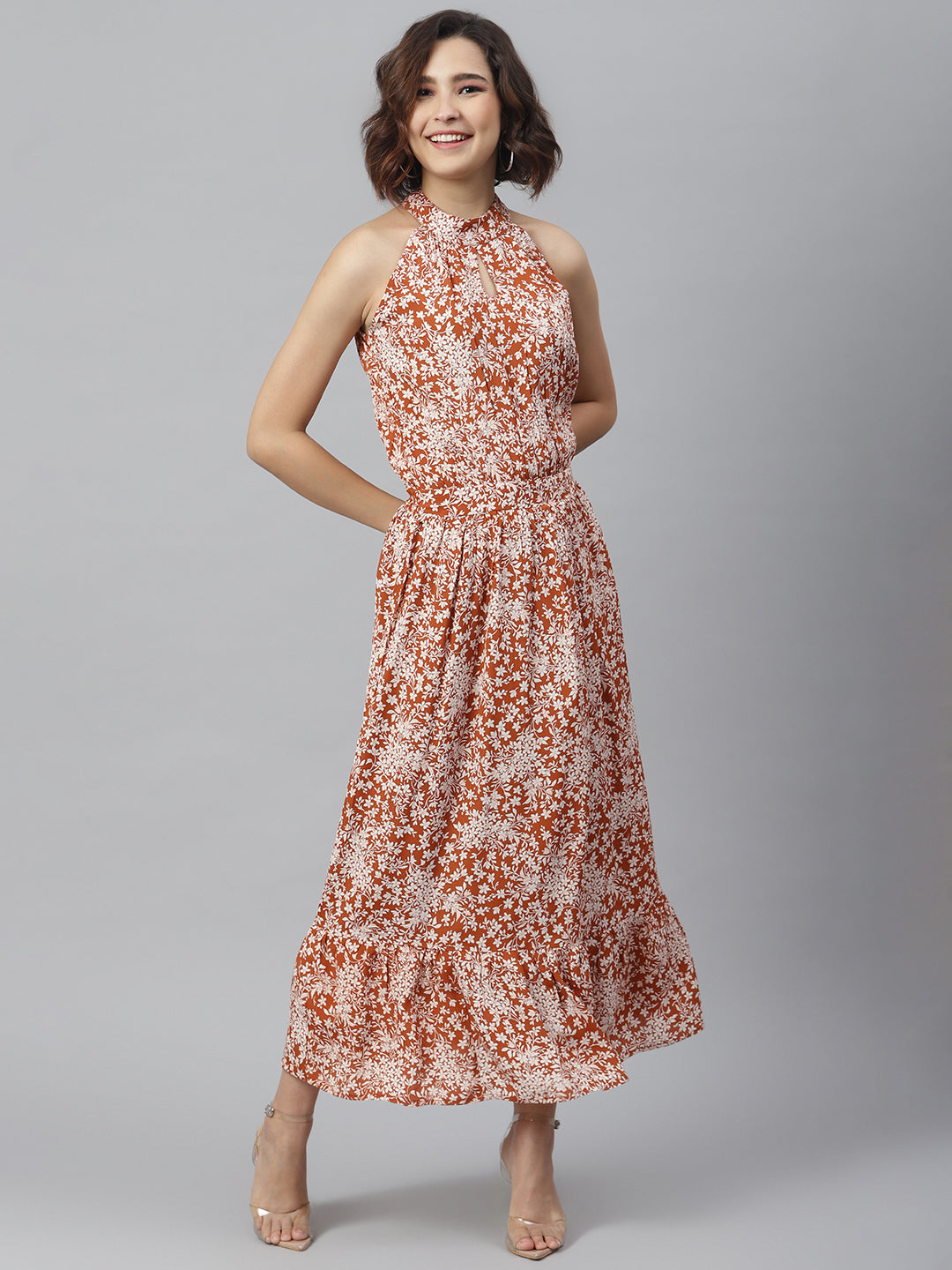 Women's Rust Printed Maxi Dress