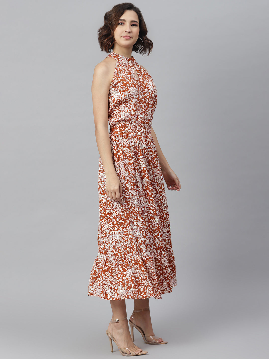 Women's Rust Printed Maxi Dress