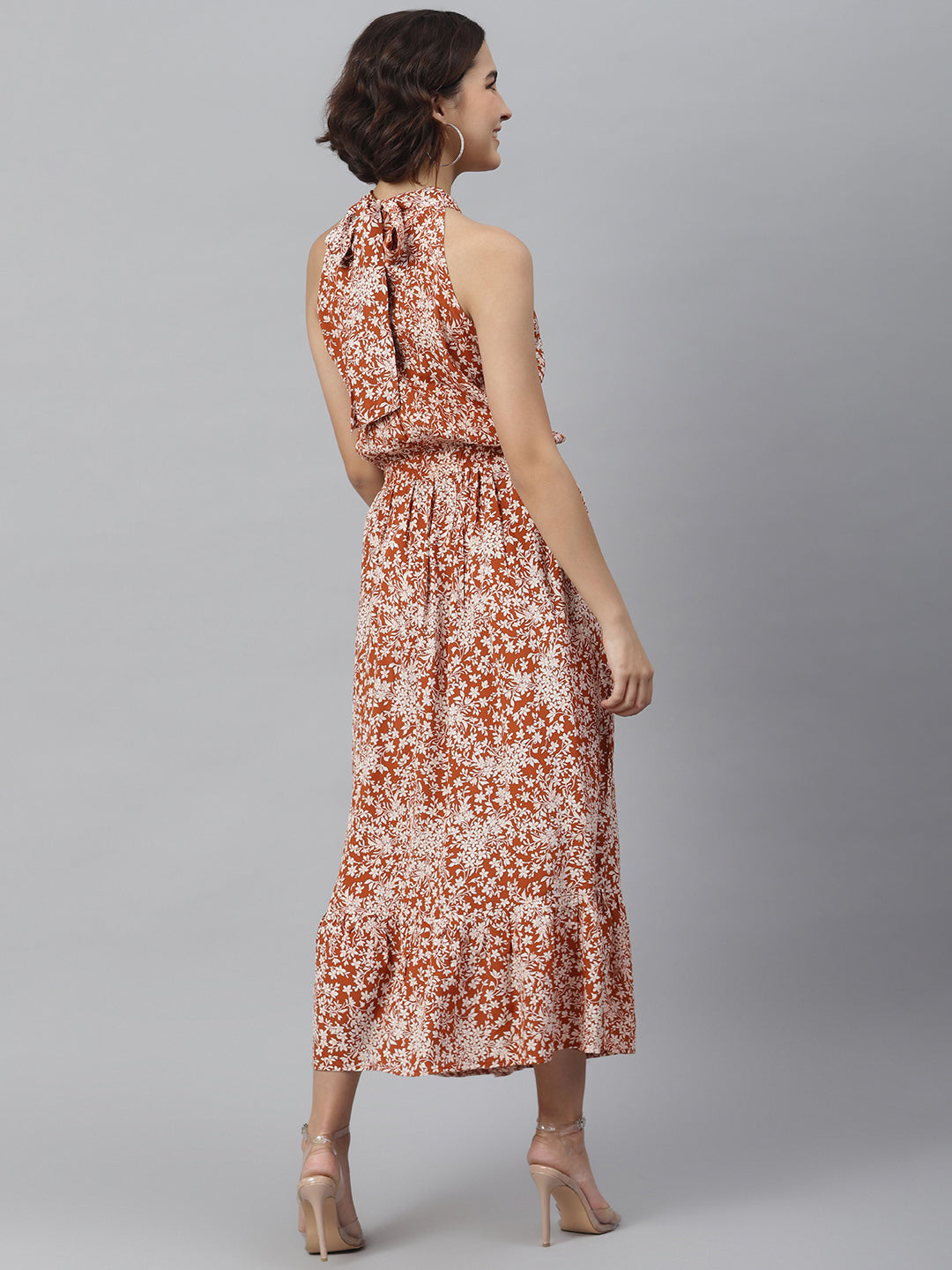 Women's Rust Printed Maxi Dress
