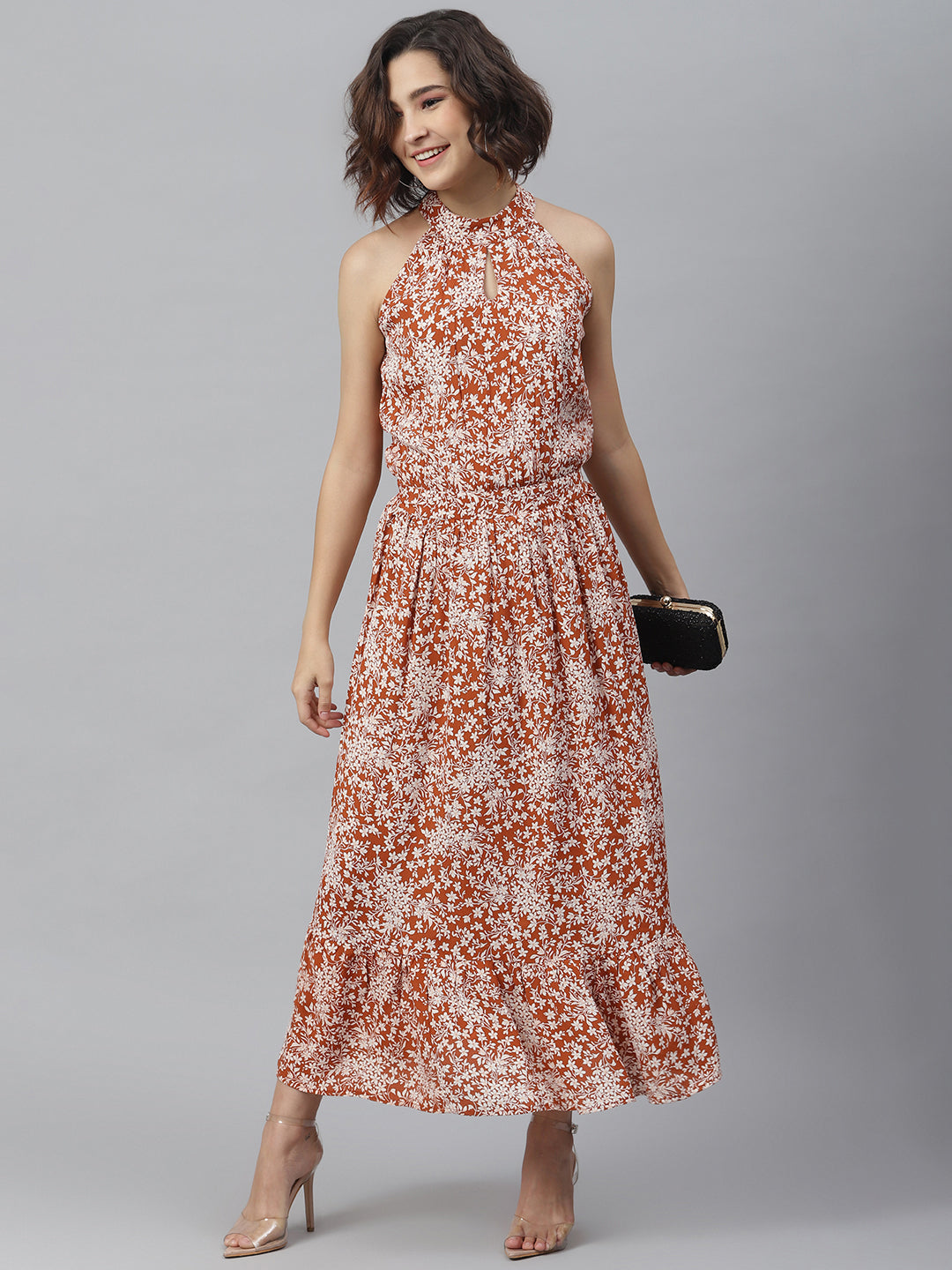 Women's Rust Printed Maxi Dress