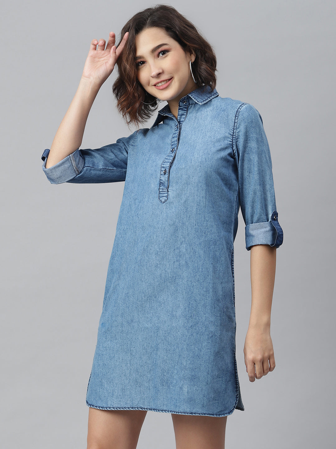 Women's Ice Blue Denim Shirt dress – Stylestone