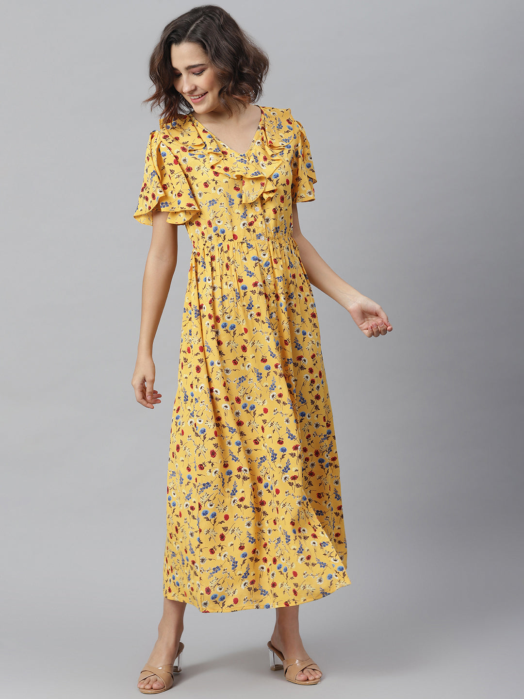 Women's Yellow Floral Maxi Dress