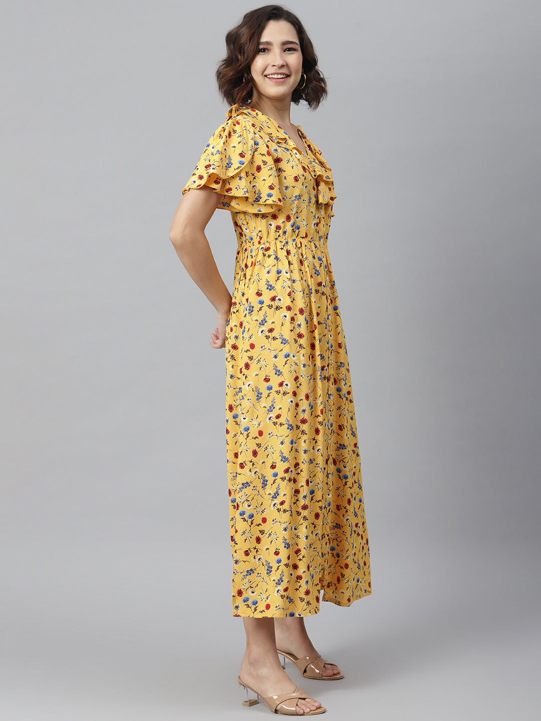Women's Yellow Floral Maxi Dress – Stylestone