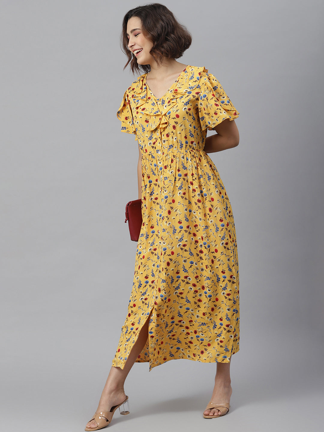 Women's Yellow Floral Maxi Dress – Stylestone
