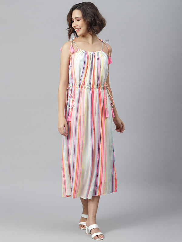 Women's Multi Coloured Tie Up Dress