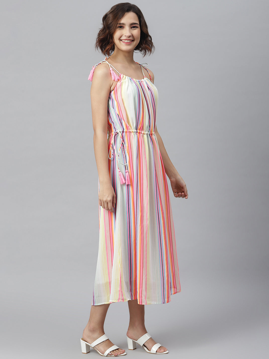 Women's Multi Coloured Tie Up Dress