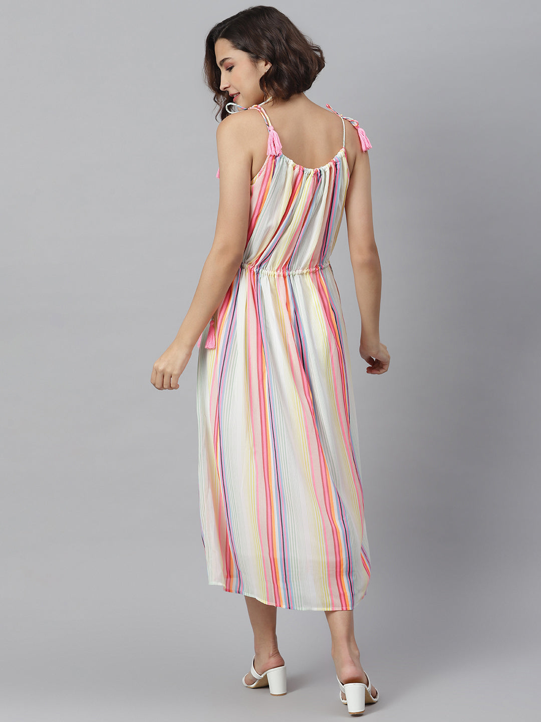 Women's Multi Coloured Tie Up Dress