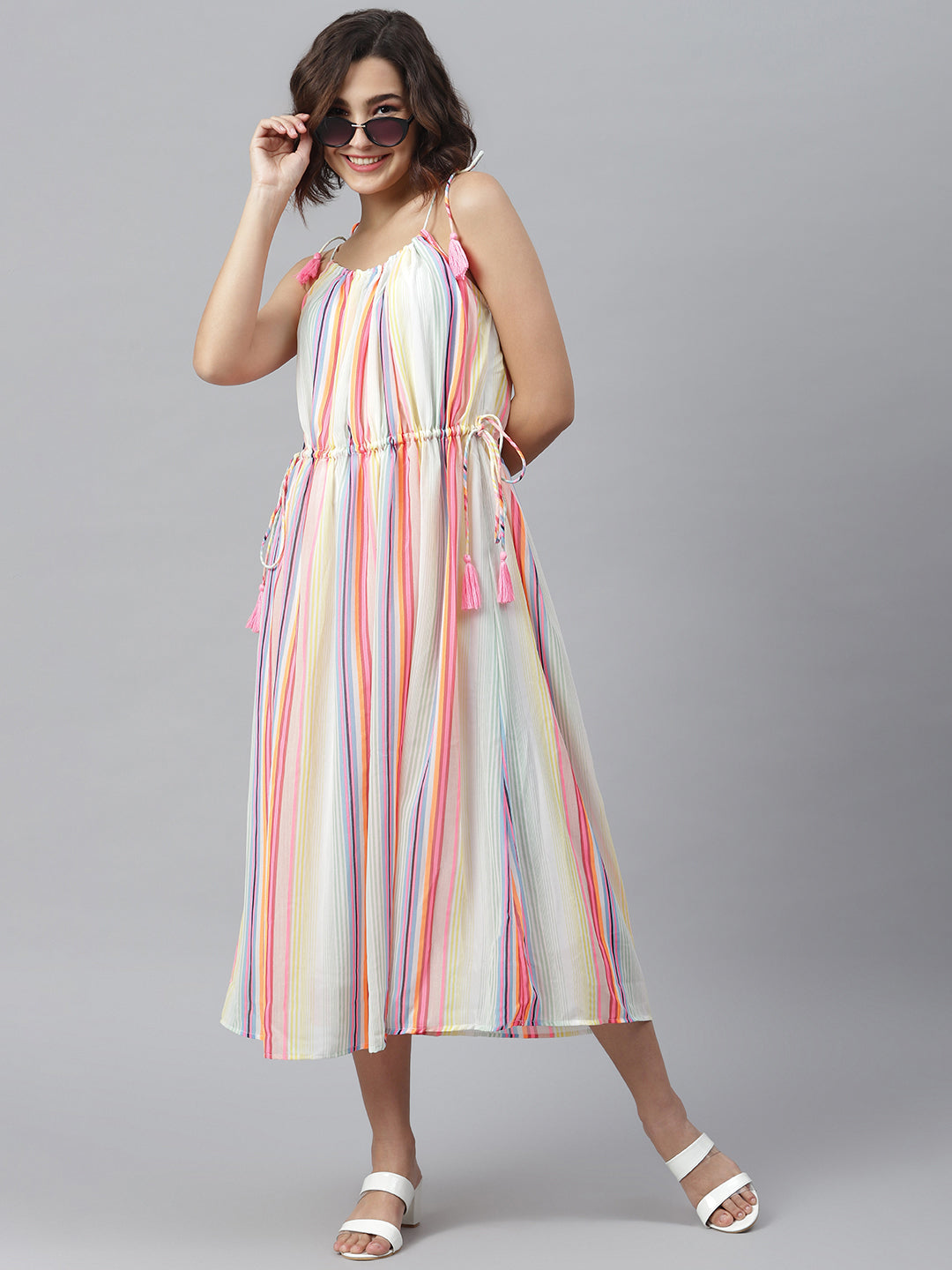 Women's Multi Coloured Tie Up Dress