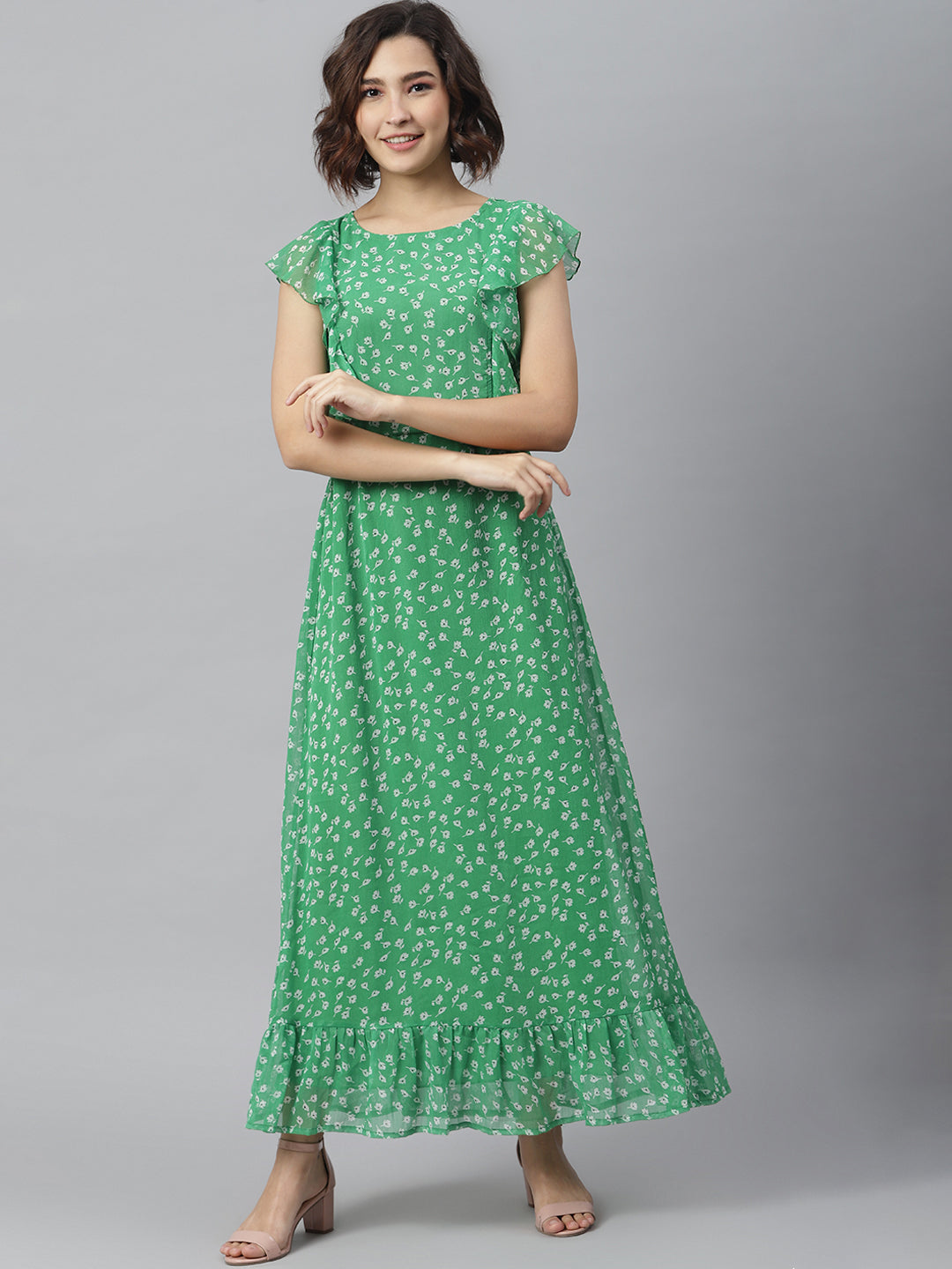 Women's Green Printed Maxi dress