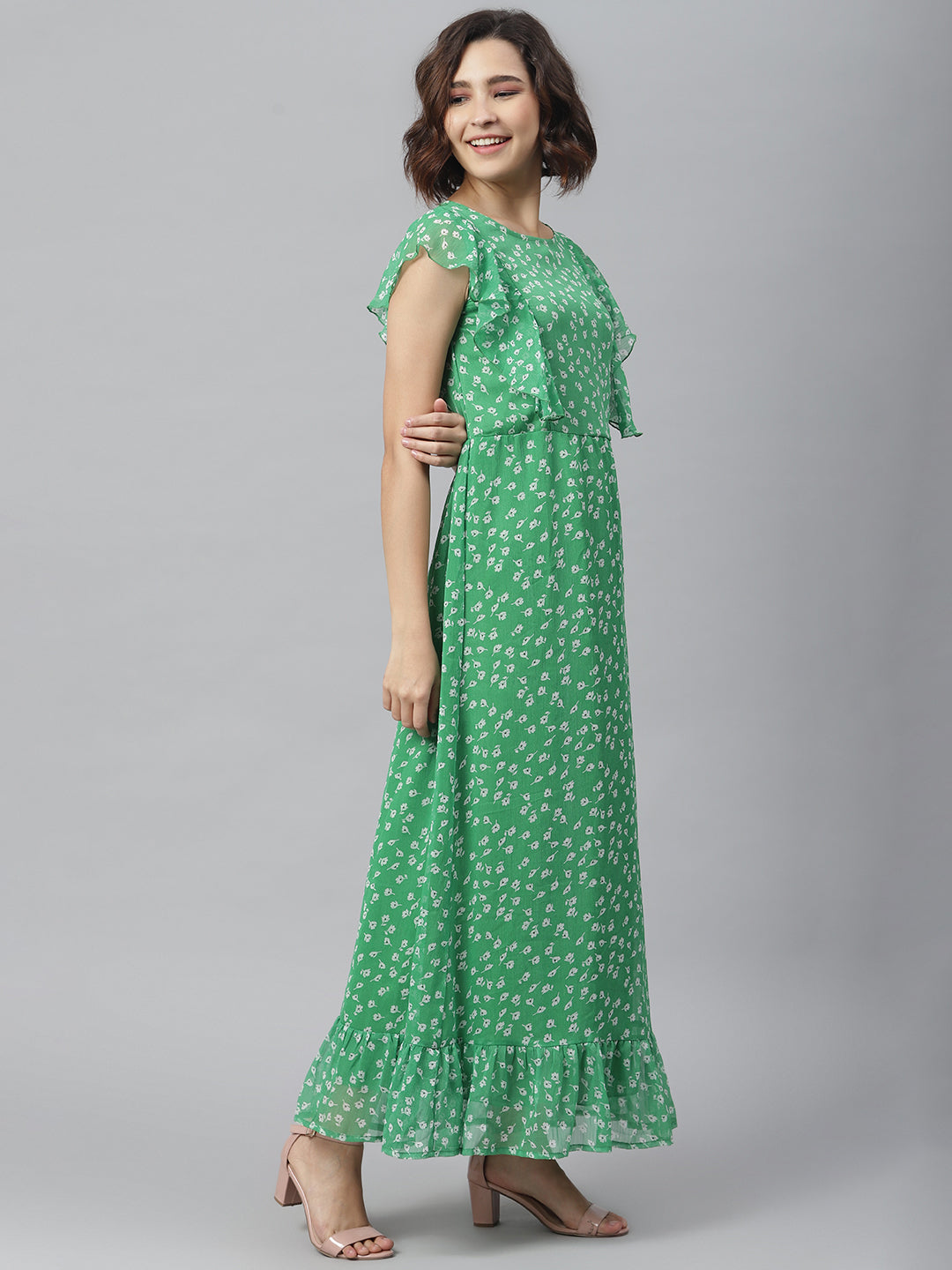 Women's Green Printed Maxi dress