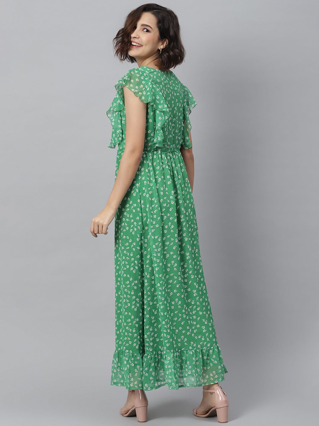 Women's Green Printed Maxi dress