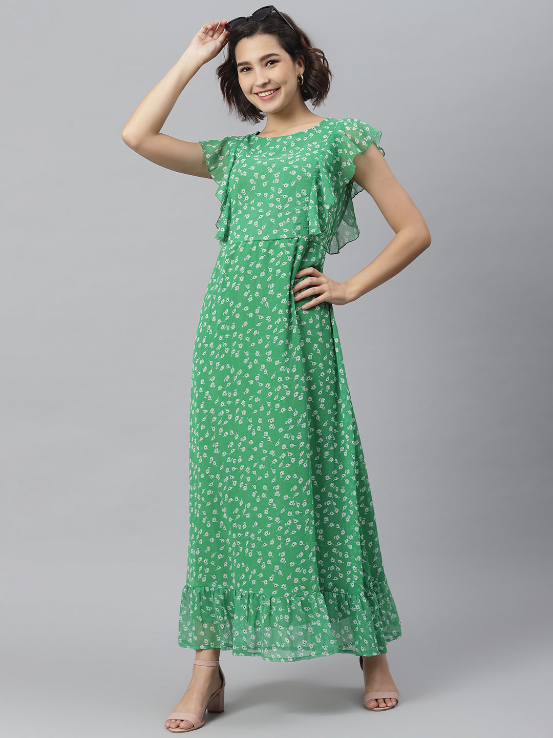 Women's Green Printed Maxi dress