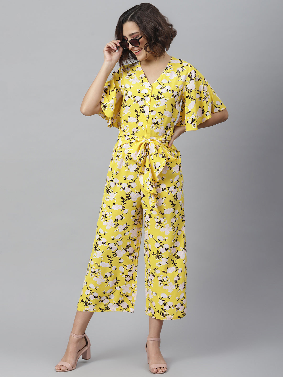 Women's Yellow Colour Floral Jumpsuit