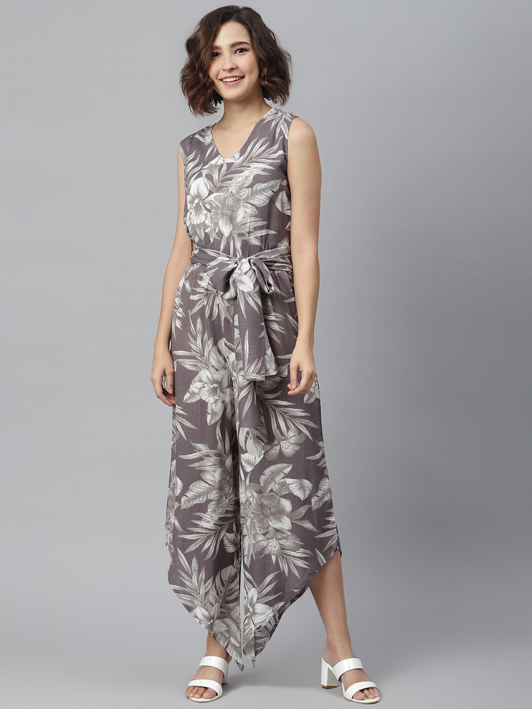 Women's Floral printed Jumpsuit with Asymmetric hemline