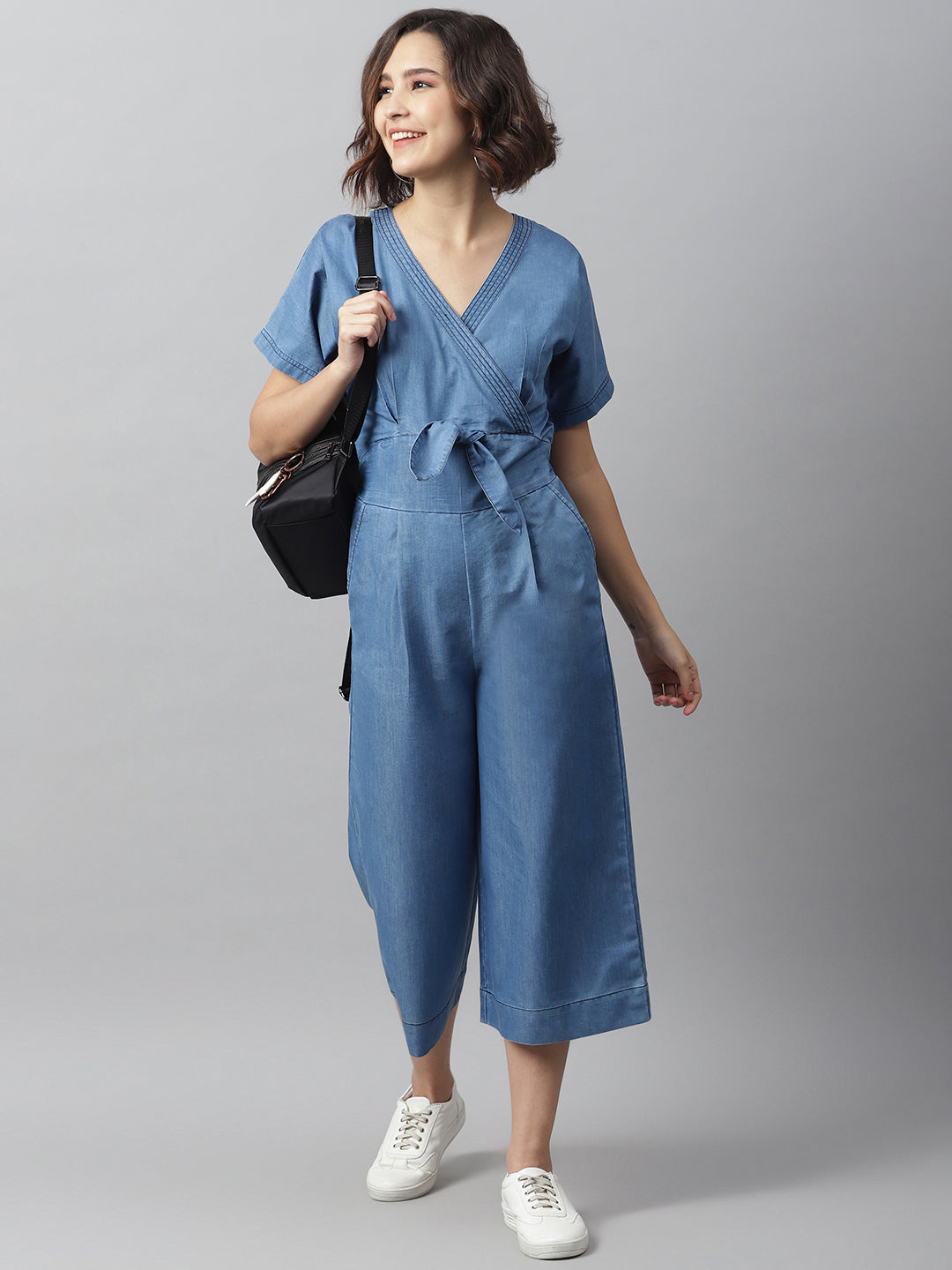 Women's Denim Jumpsuit with front knot