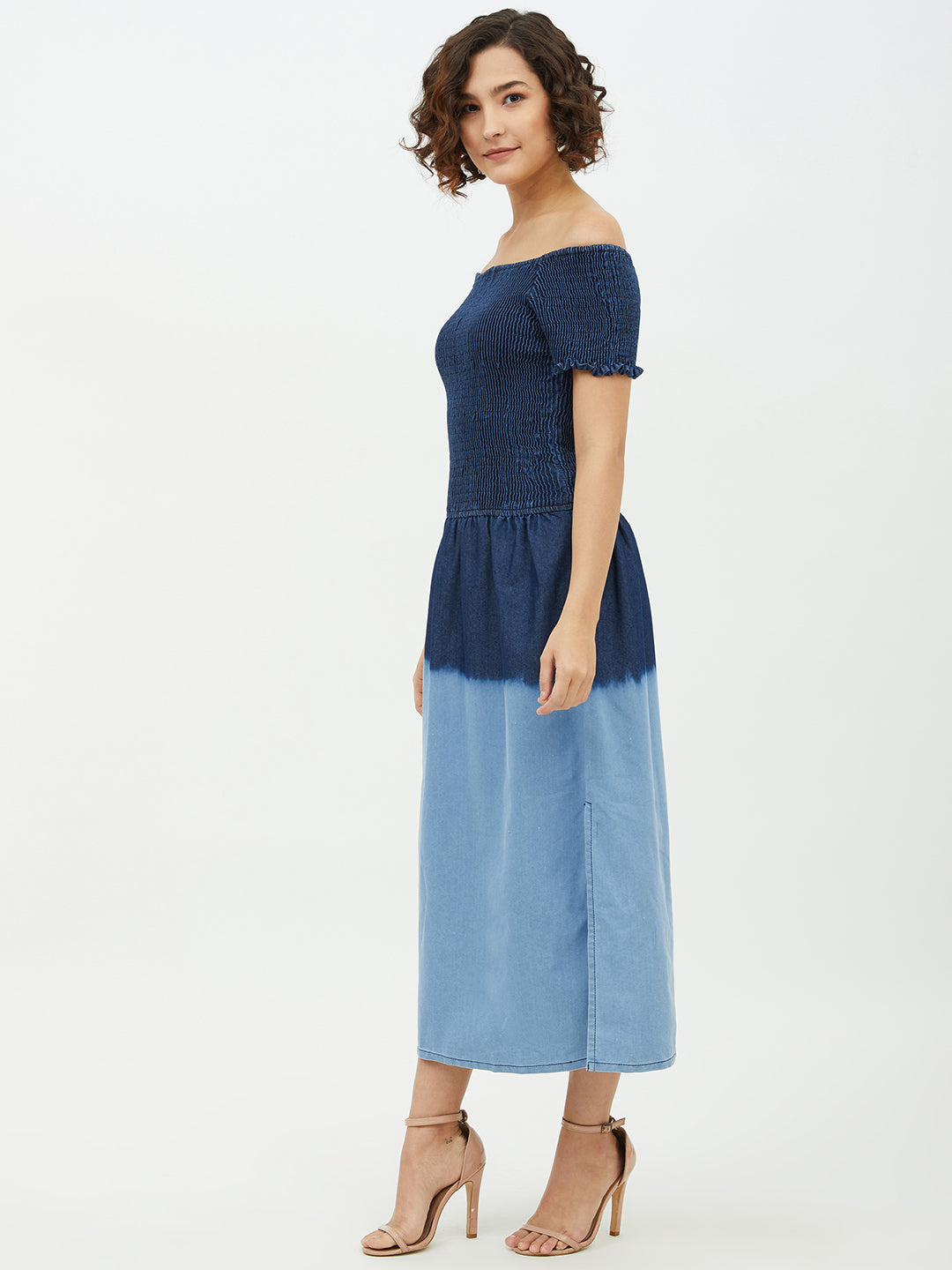 Women's Denim Smocking Dress with Ombre effect