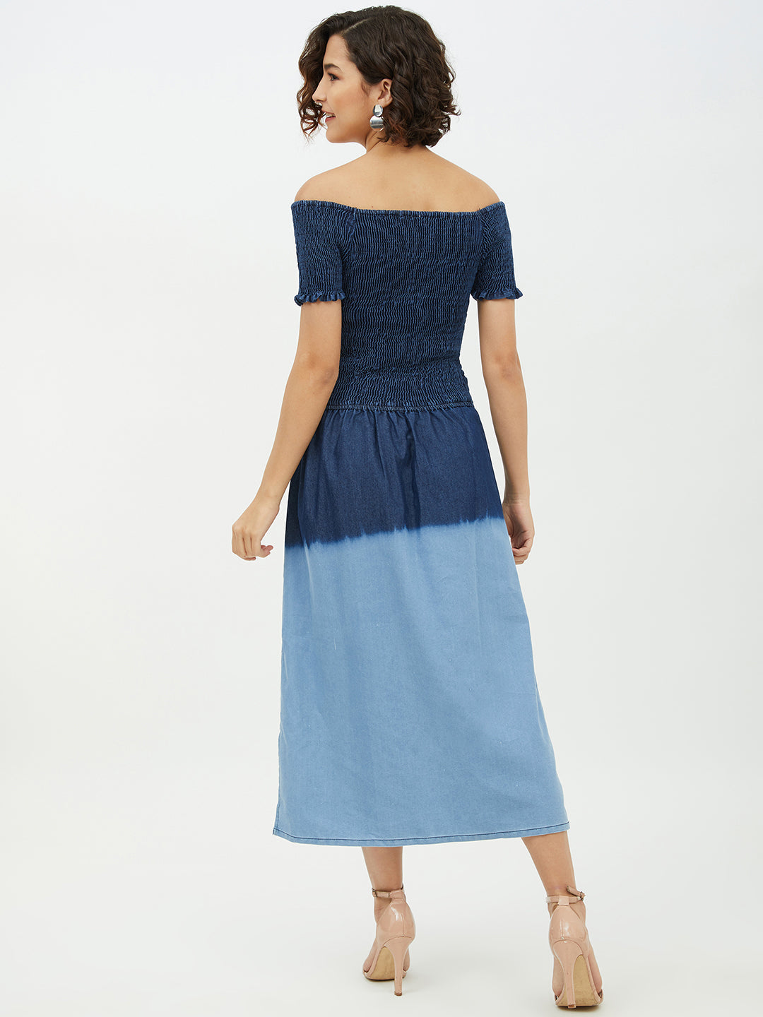 Women's Denim Smocking Dress with Ombre effect