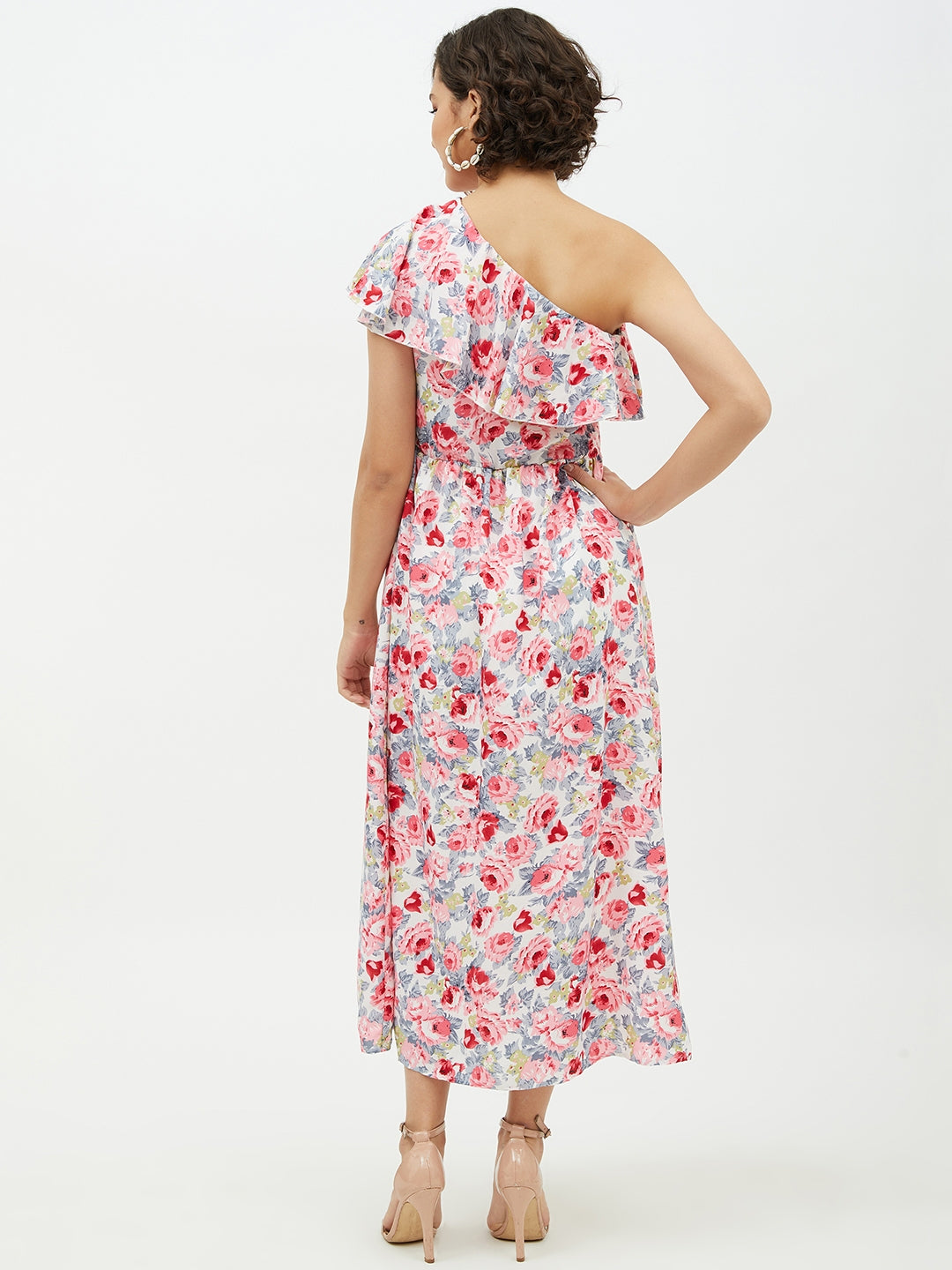 Women's Floral One shoulder Polyester Crepe Long dress