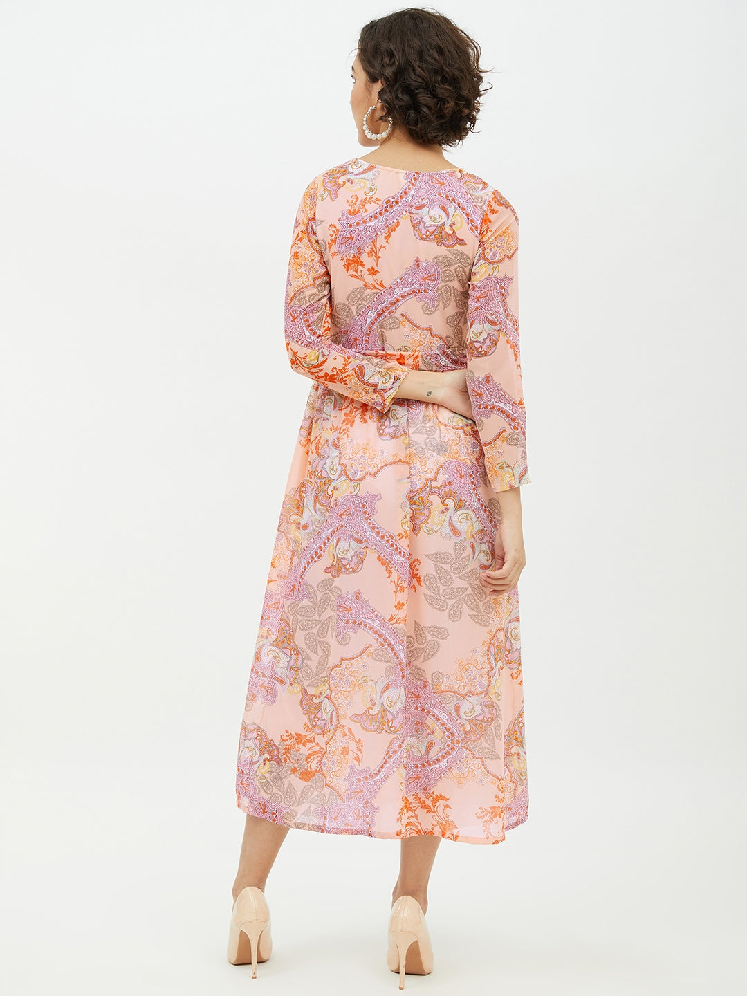 Women's Peach Printed Long Dress