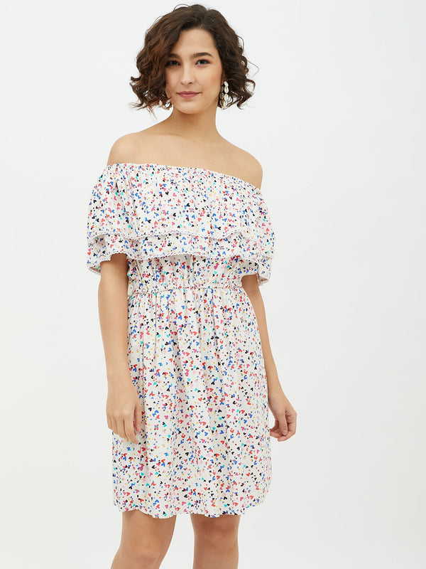 Women's Multi Heart Printed Off shoulder Dress