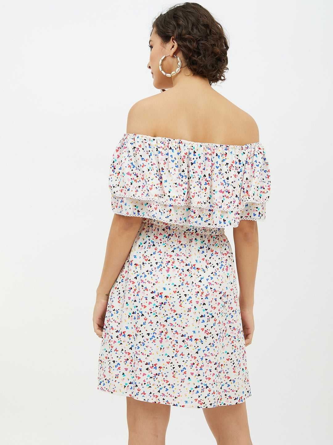 Women's Multi Heart Printed Off shoulder Dress