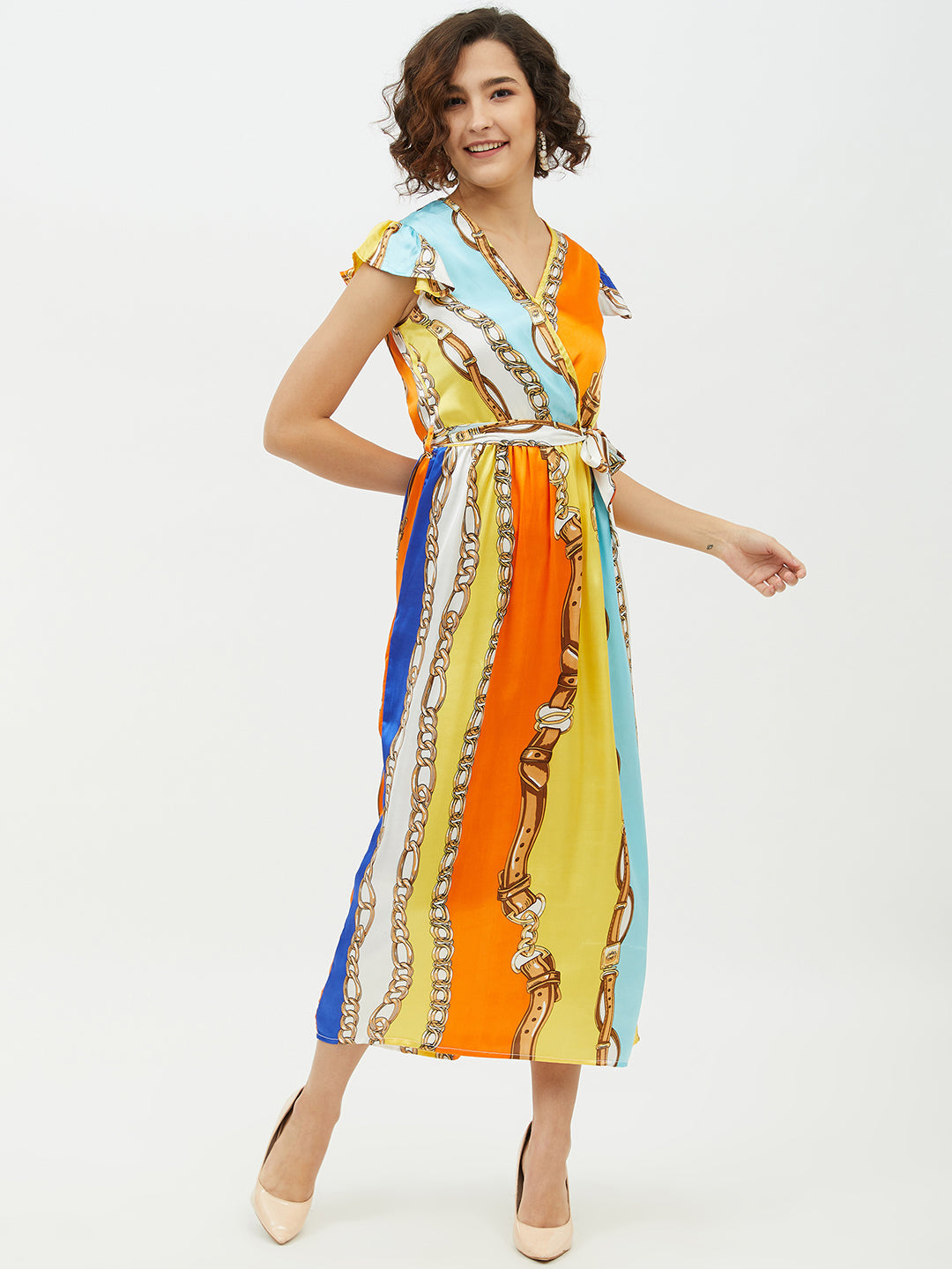 Women's Satin Chain Print Long Dress
